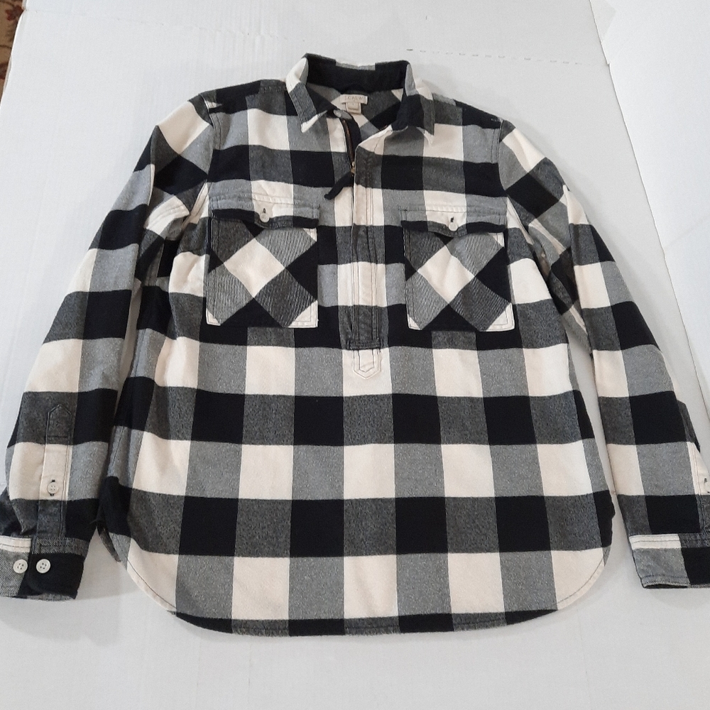 J Crew Flannel 1/2 Zip Buffalo Check Shirt Jacket